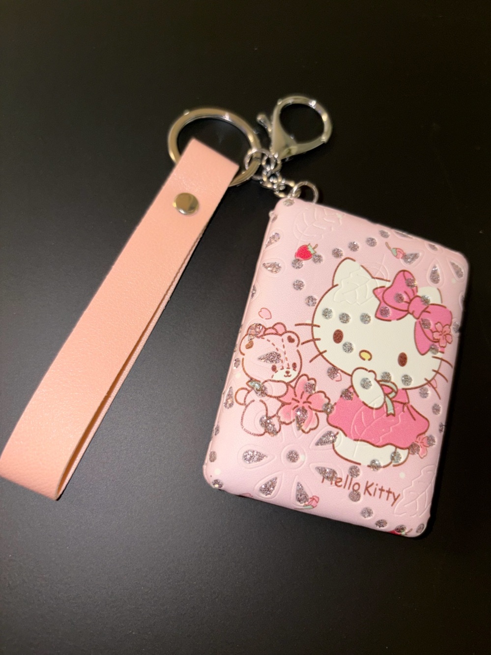 Hello Kitty Pink Wristlet Compact Mirror Case Keychain